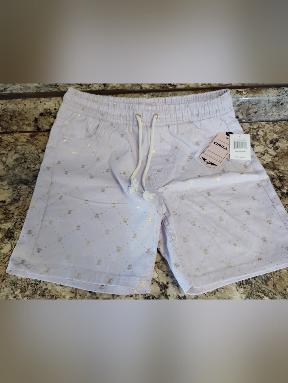 NWT Drill Light Lavender Women's Drawstring Hybrid Shorts with Gold Star Detail